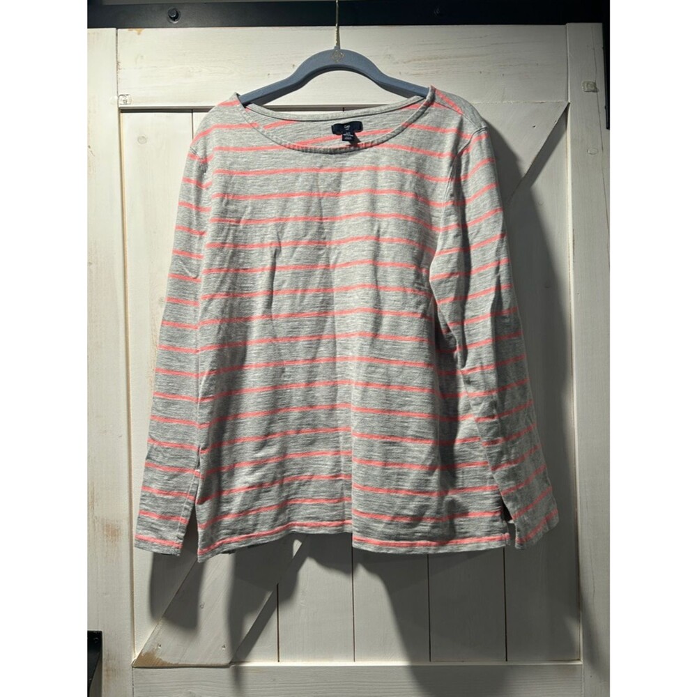 GAP Striped Long Sleeve Tee in Heather Gray & Neon Pink XL